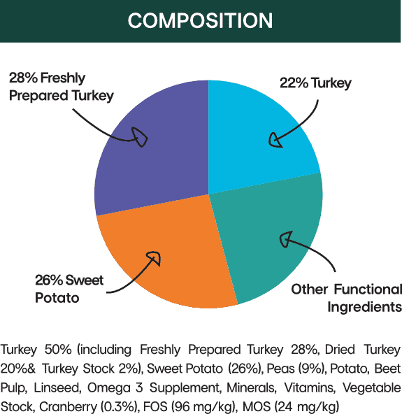 Grain-free turkey and sweet potato dog food with cranberry